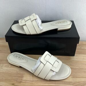 Lauren Ralph Lauren Emerey Leather Sandal- Cream- Size 7.5 B- N IB